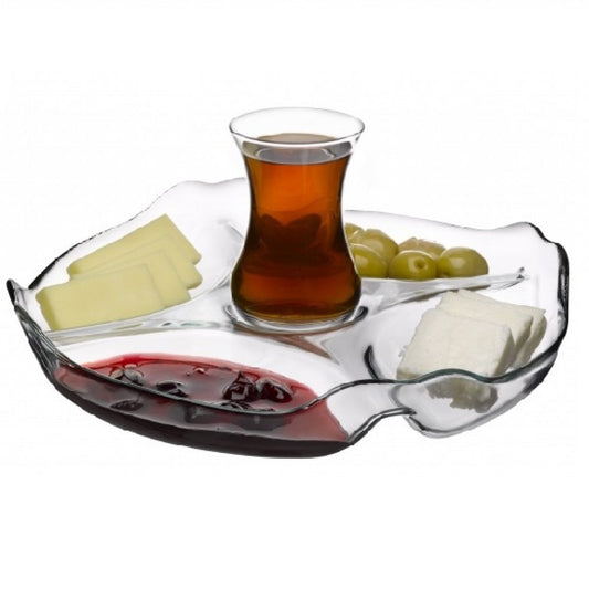 Pasabahce Glass Serving Tray with 5 Sections — Divided Platter