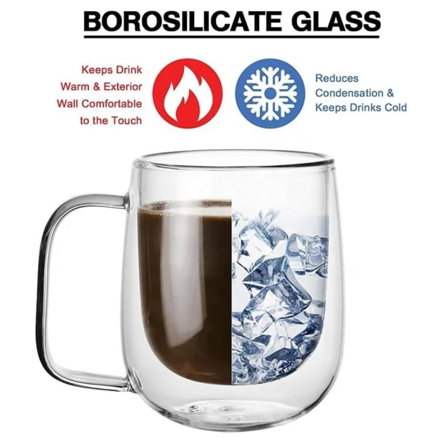 Double Wall Glass Coffee Mug with Handle — 11.8 Oz