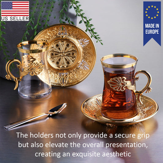 Turkish Tea Set with Saucers and Holders — 5 Oz