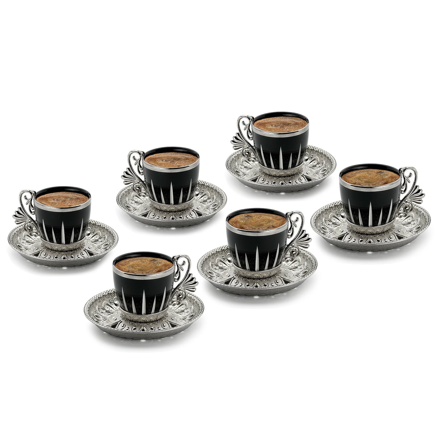 Turkish Coffee Cups Set with Saucers and Cup Holders — 2.5 Oz