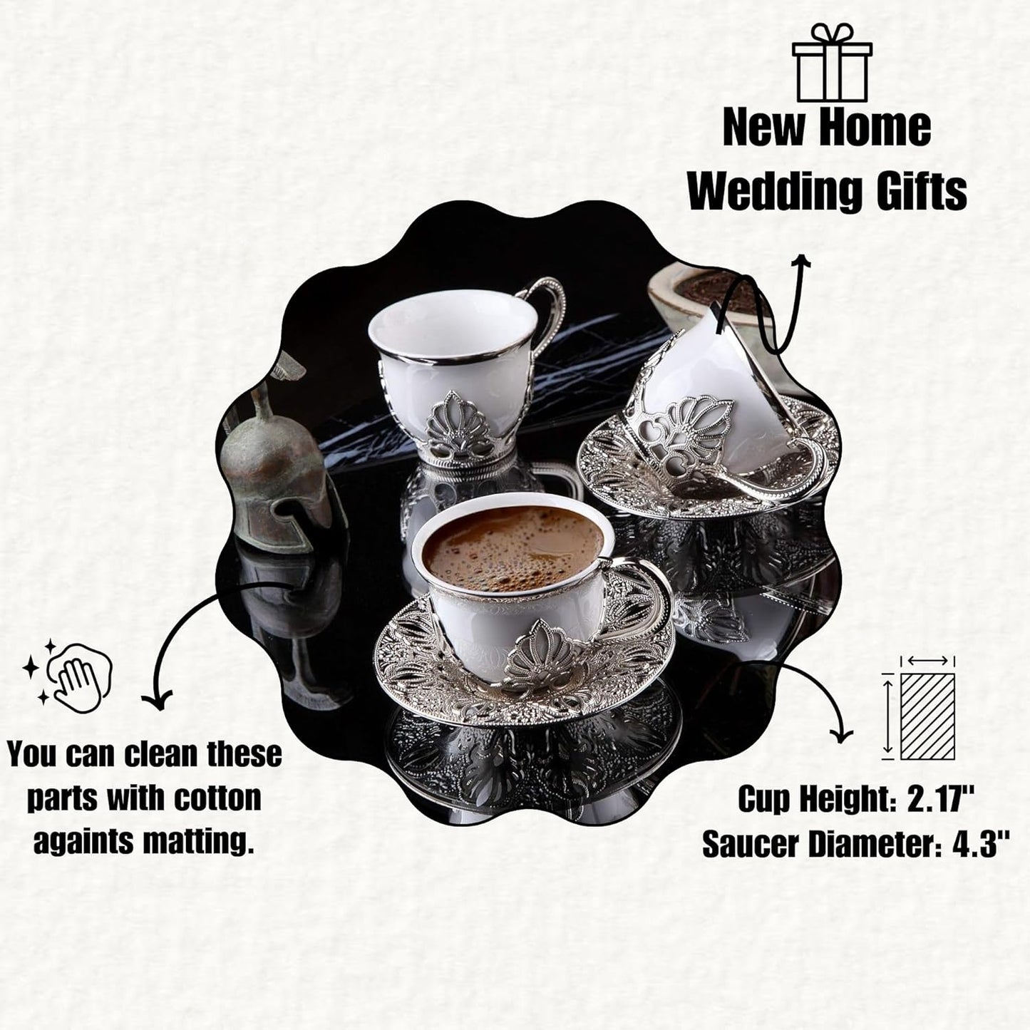 Handmade Turkish Coffee Cup Set 18 Piece — Cups & Saucers, 2.7 Oz