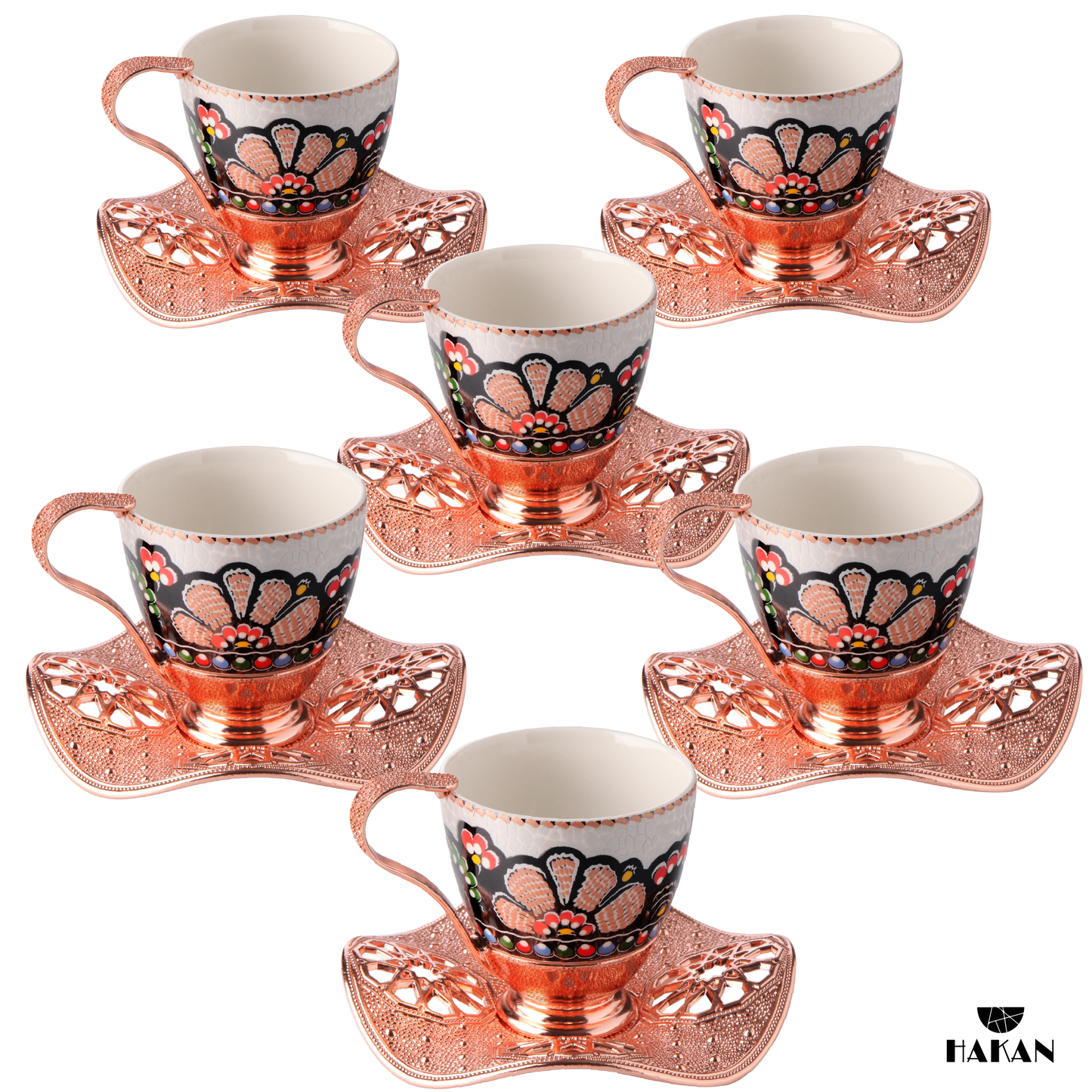 Turkish Coffee Cup Set Leaf Design Saucers — 18 Piece, 2 Sizes