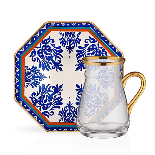 Hand Painted Turkish Tea Glass Set 12 Piece — 5 Oz, 2 Styles