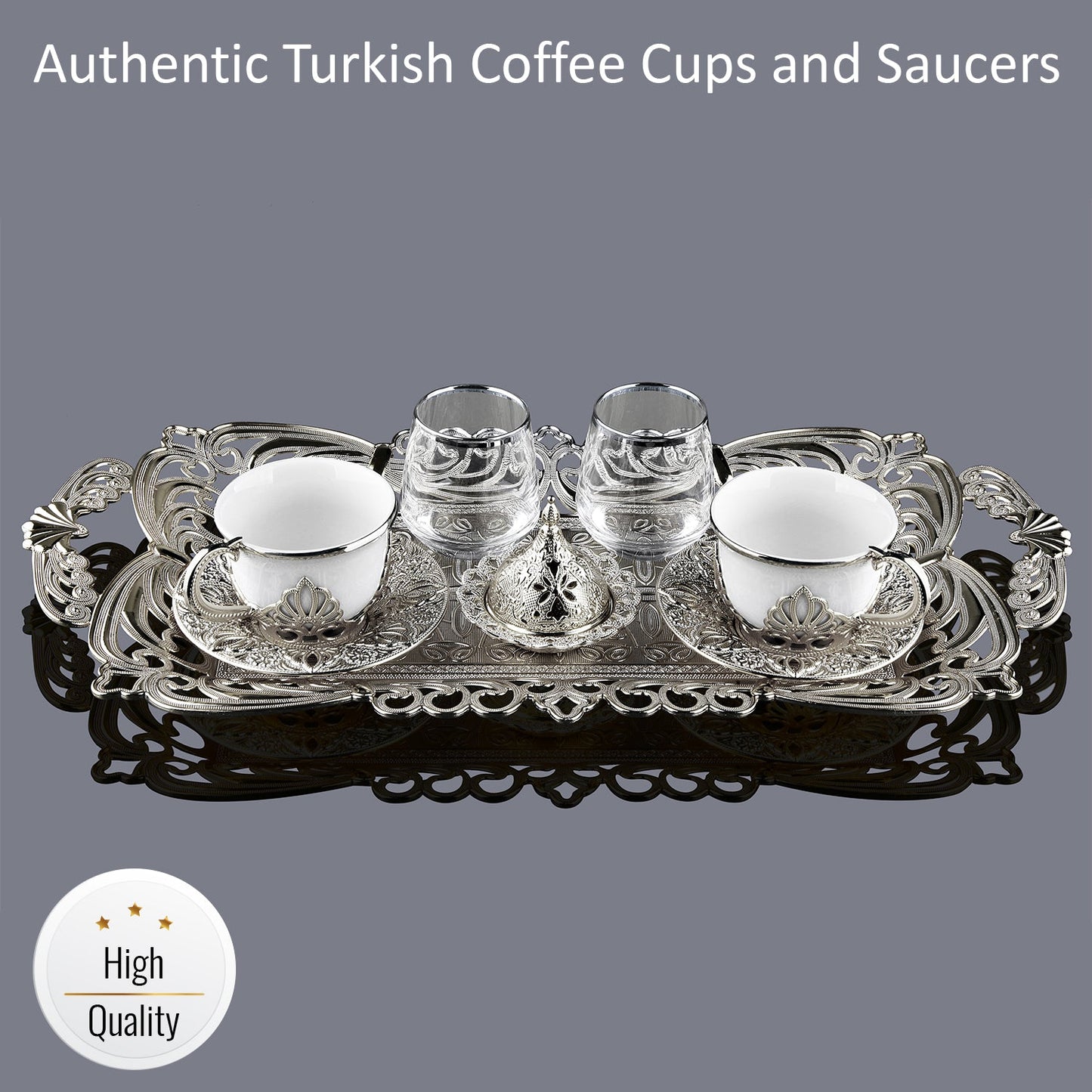 Turkish Coffee Cup Set for 2 with Glasses — Nisa, 11 Piece, 2.87 Oz