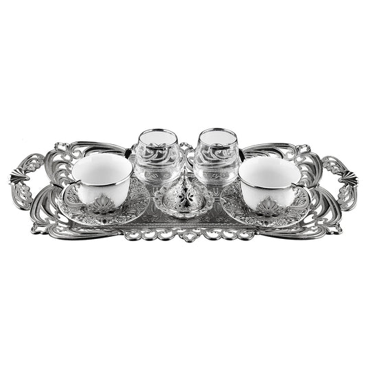 Turkish Coffee Cup Set for 2 with Glasses — Nisa, 11 Piece, 2.87 Oz