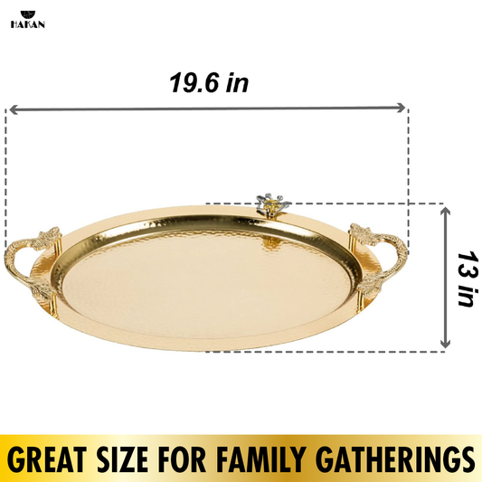 Ornamental Oval Serving Tray with Handles — 19.6 x 13 Inch