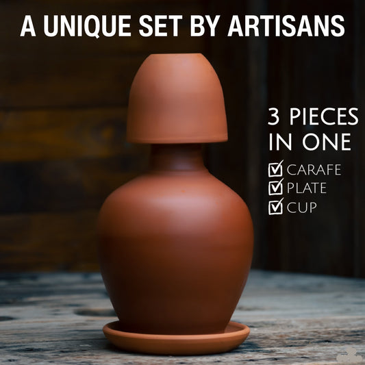 Terracotta Pitcher Set with Mug and Plate — Kapadokya, 76 Oz