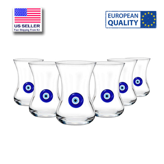 Turkish Teacup Set Nazar 6 Piece — Pasabahce, 4.2 Oz
