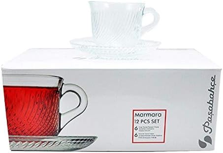 Turkish Tea Cups and Saucers 12 Piece — Pasabahce Marmara, 5.7 Oz