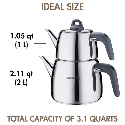 Turkish Teapot Set Bakelite Handle 3 L — Korkmaz, 4 Colors