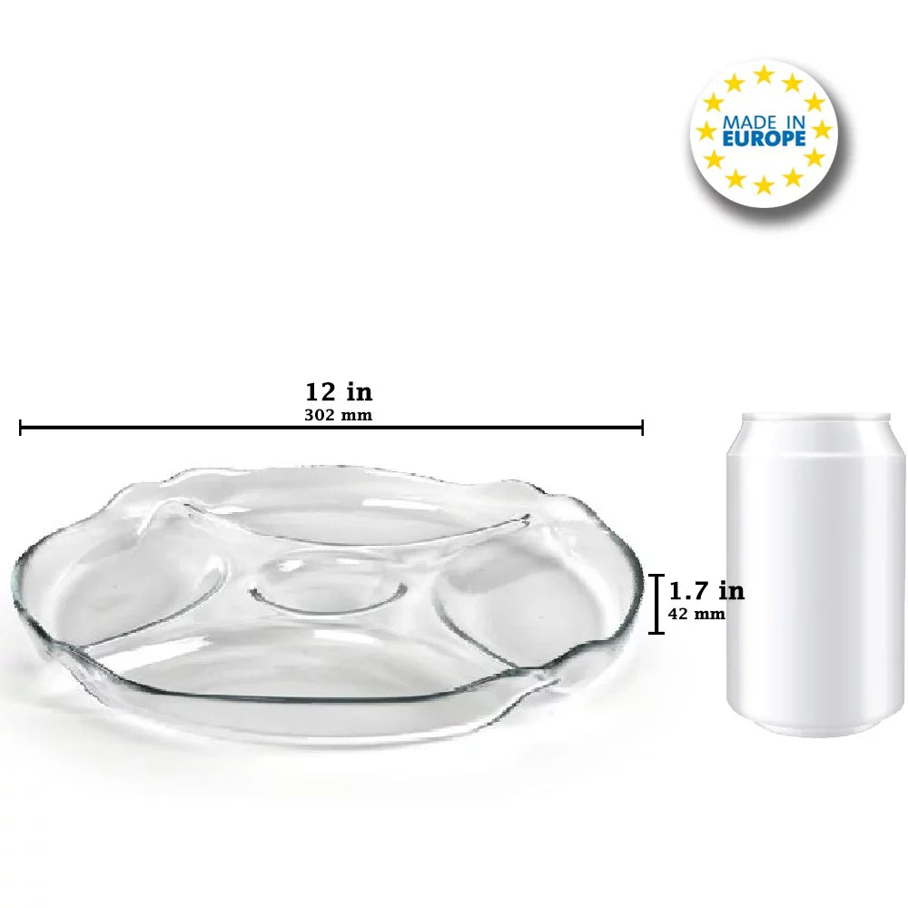 Pasabahce Glass Serving Tray with 5 Sections — Divided Platter