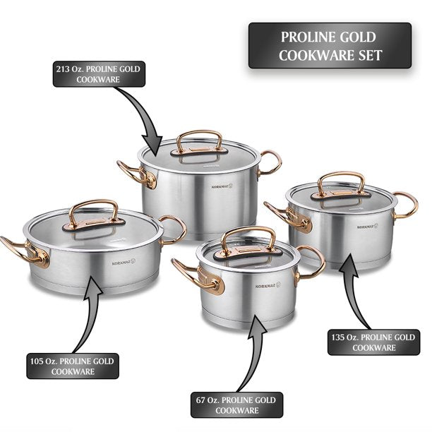 Korkmaz Proline Stainless Steel Cookware Set — 8 Piece