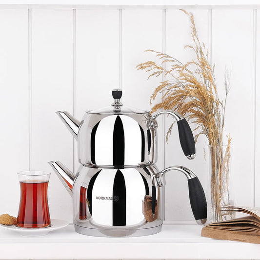 Double Turkish Teapot Set — Korkmaz Flora, 37.2 & 67.6 Oz