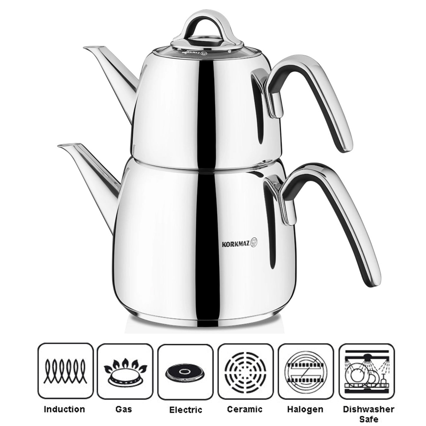 Induction Turkish Teapot Set with Self Strainer — Korkmaz Vertex