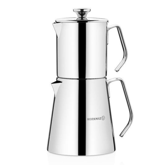 Turkish Teapot Set French Press Style — Korkmaz Aqua Stainless Steel