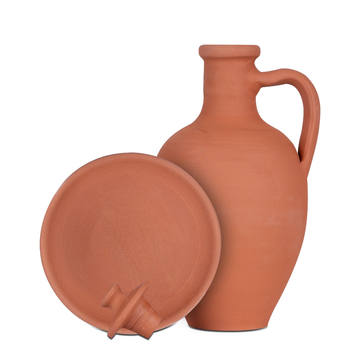 Terracotta Water Jug with Lid and Plate — Anadolu 3-Piece, 2 Sizes