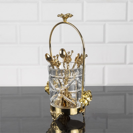 9” Glass Cutlery Holder, Utensil Caddy for Spoons, Forks