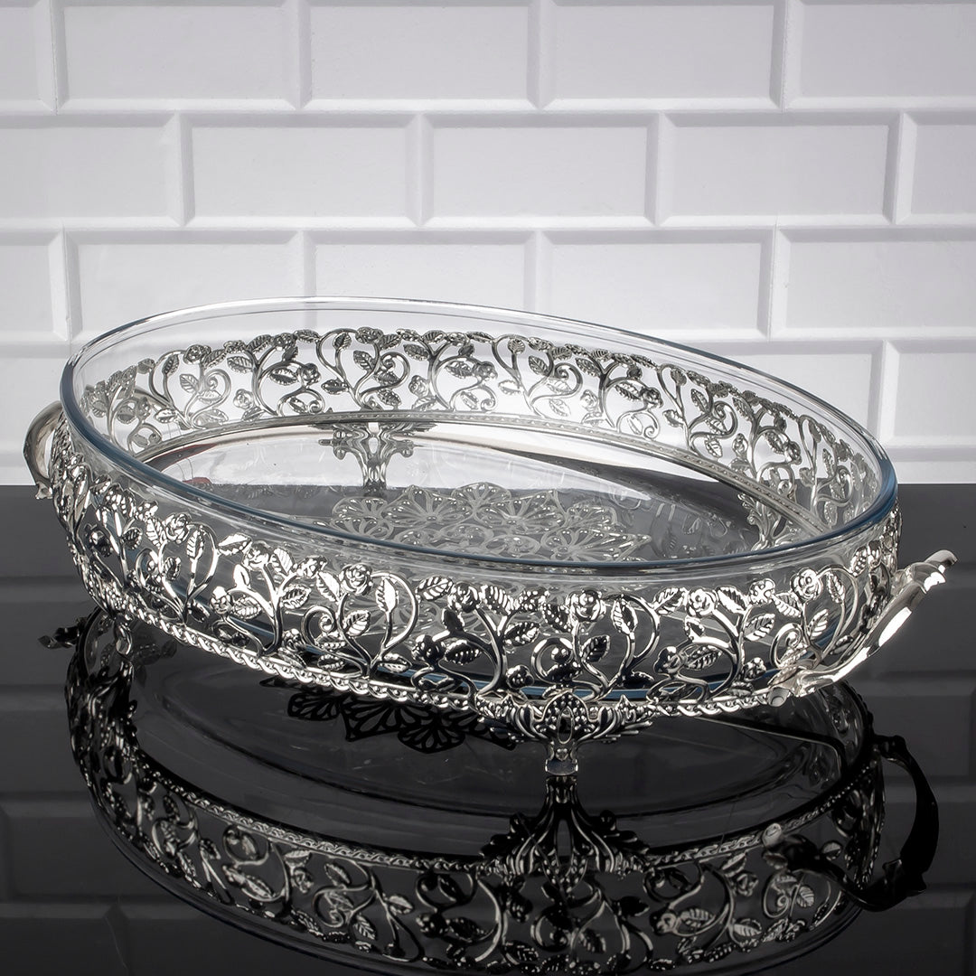 Handmade Glass Bakeware Tray with Metal Holder