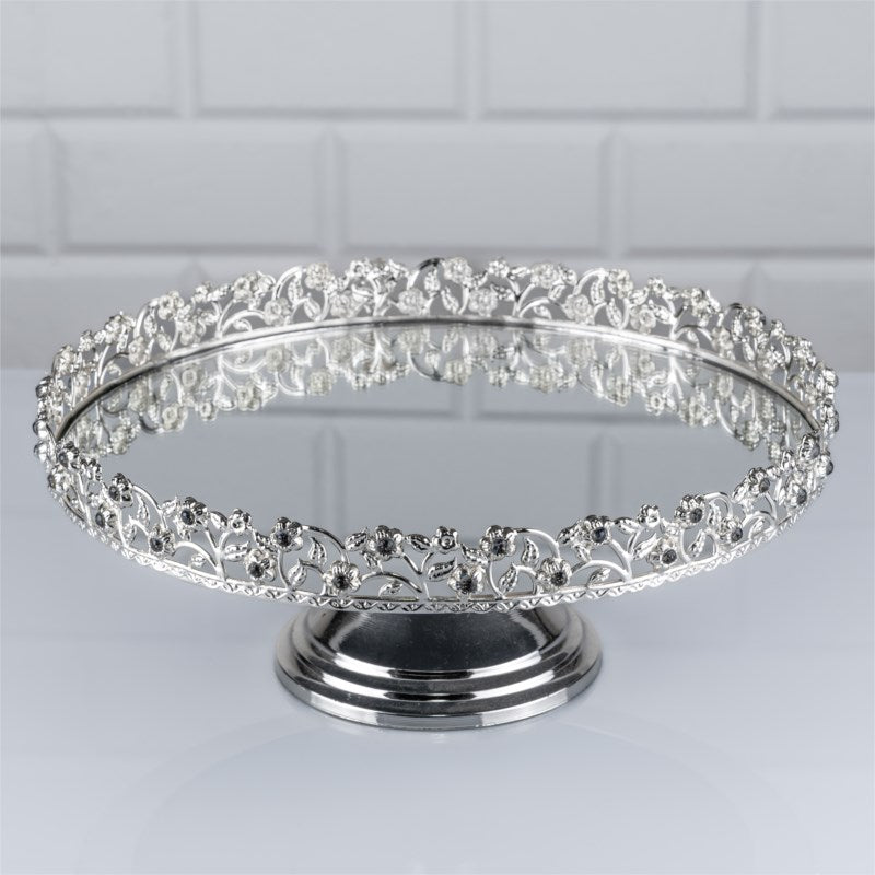 Mirrored Round Dessert Footed Stand Platter — 9.9 Inch