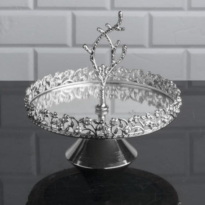 Mirrored Decorative Footed Platter — 7.9 Inch Stand
