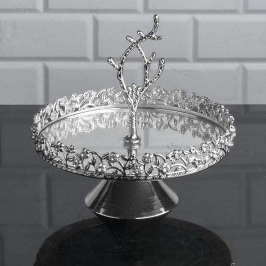 Mirrored Decorative Footed Platter — 7.9 Inch Stand