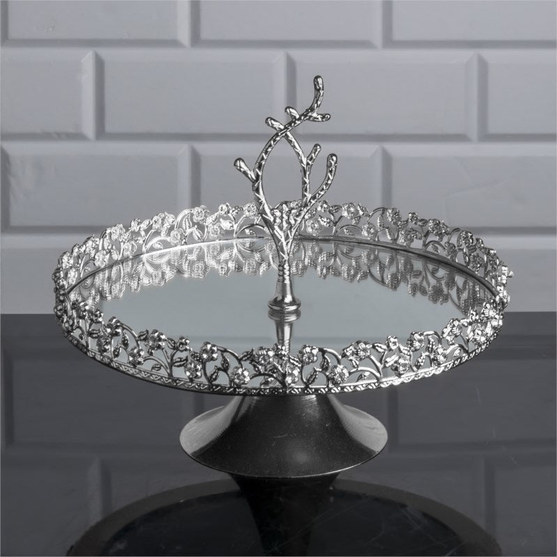 Mirrored Decorative Footed Platter — 9.9 Inch Stand