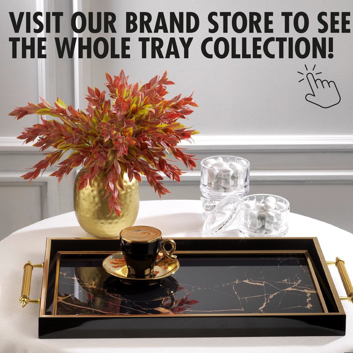 Glass Serving Tray Black Gold Marble 19x11.5