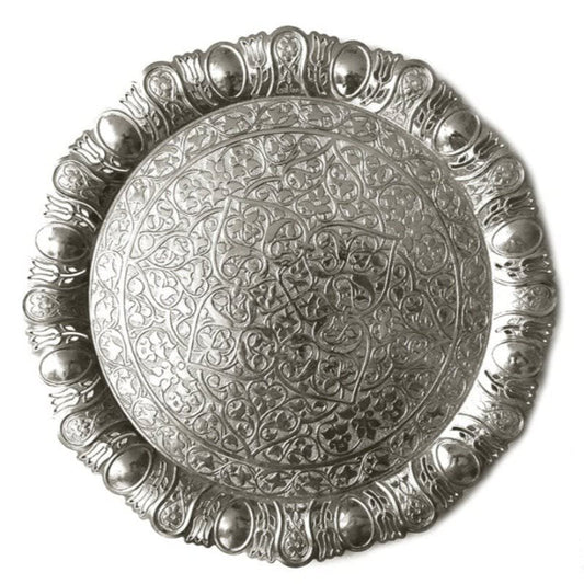 Decorative Round Serving Tray Embossed — 13 Inch Platter