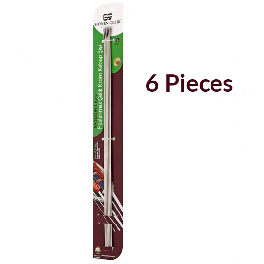 Stainless Steel Kabob Skewers Square Chrome Finish — 6 Piece