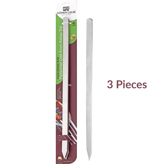 Stainless Steel Flat Kabob Skewers Chrome Finish — 19.6 Inch
