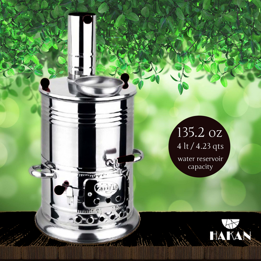 Outdoor Charcoal Samovar Tinplate 135 Oz — Traditional Turkish Tea Urn