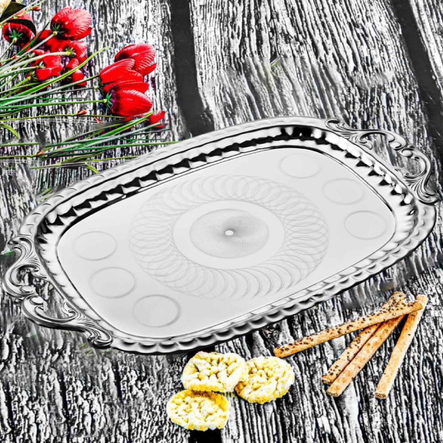 Decorative Tray with Handles — 19 x 11.6 Inch