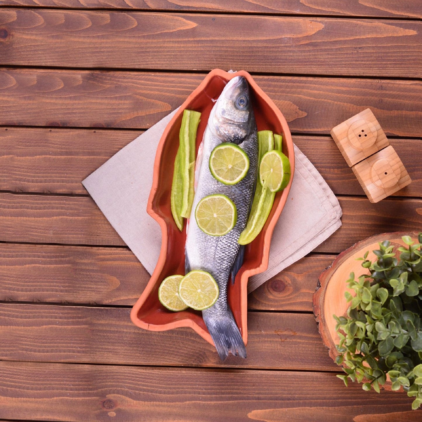 Terracotta Fish Cooking Pan Glazed — 2-Piece Set, 10.5 Inch