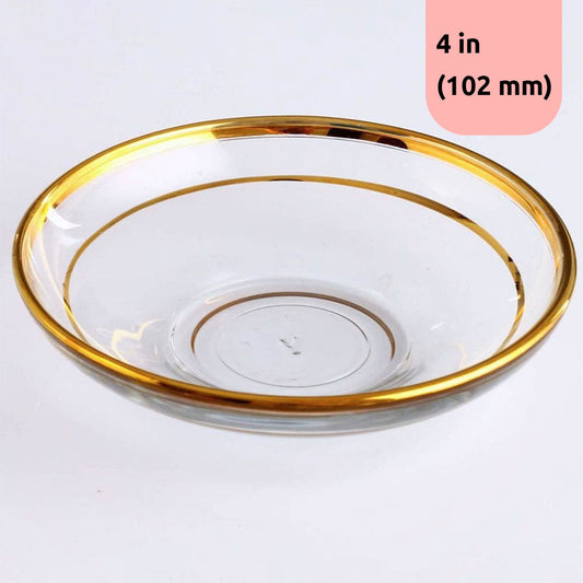 Turkish Teacup Saucers Set with Gold Rim — Pasabahce, 4 Inch