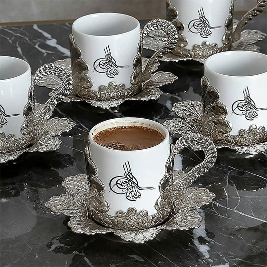 Arabic Coffee Cup Set Handmade with Saucers — 18 Piece, 2.36 Oz