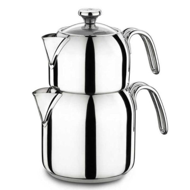 Double Turkish Teapot — Korkmaz Alia Stainless Steel, 67.6 Oz