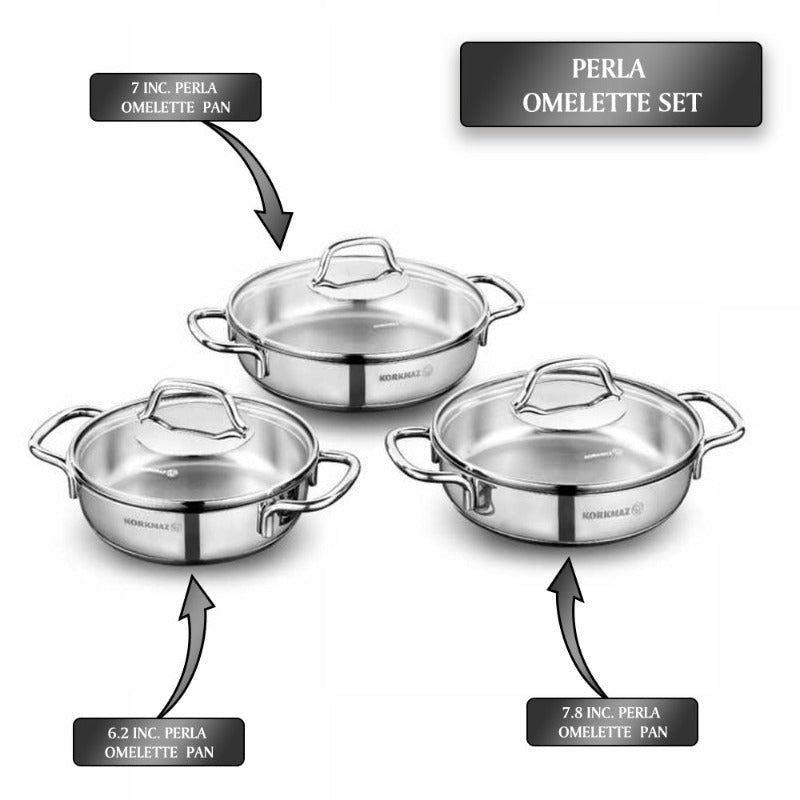 Korkmaz Perla Stainless Steel Omelet Set with Lids — 6 Piece