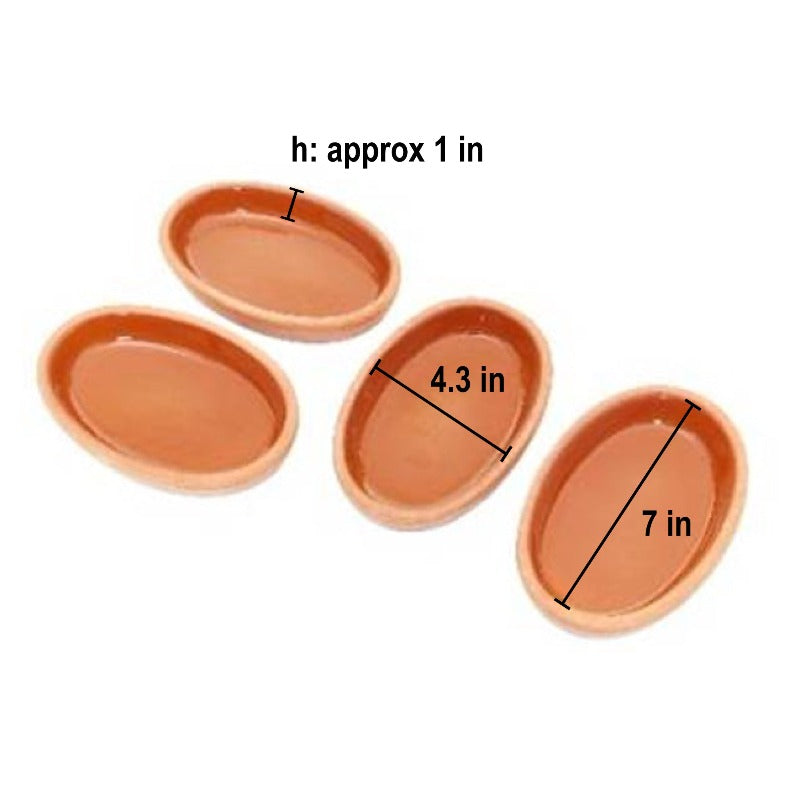 Glazed Terracotta Mini Pots Set of 4 — Oval, 4.3 x 7 Inch