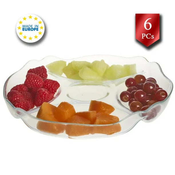 Pasabahce Glass Serving Tray with 5 Sections — Divided Platter