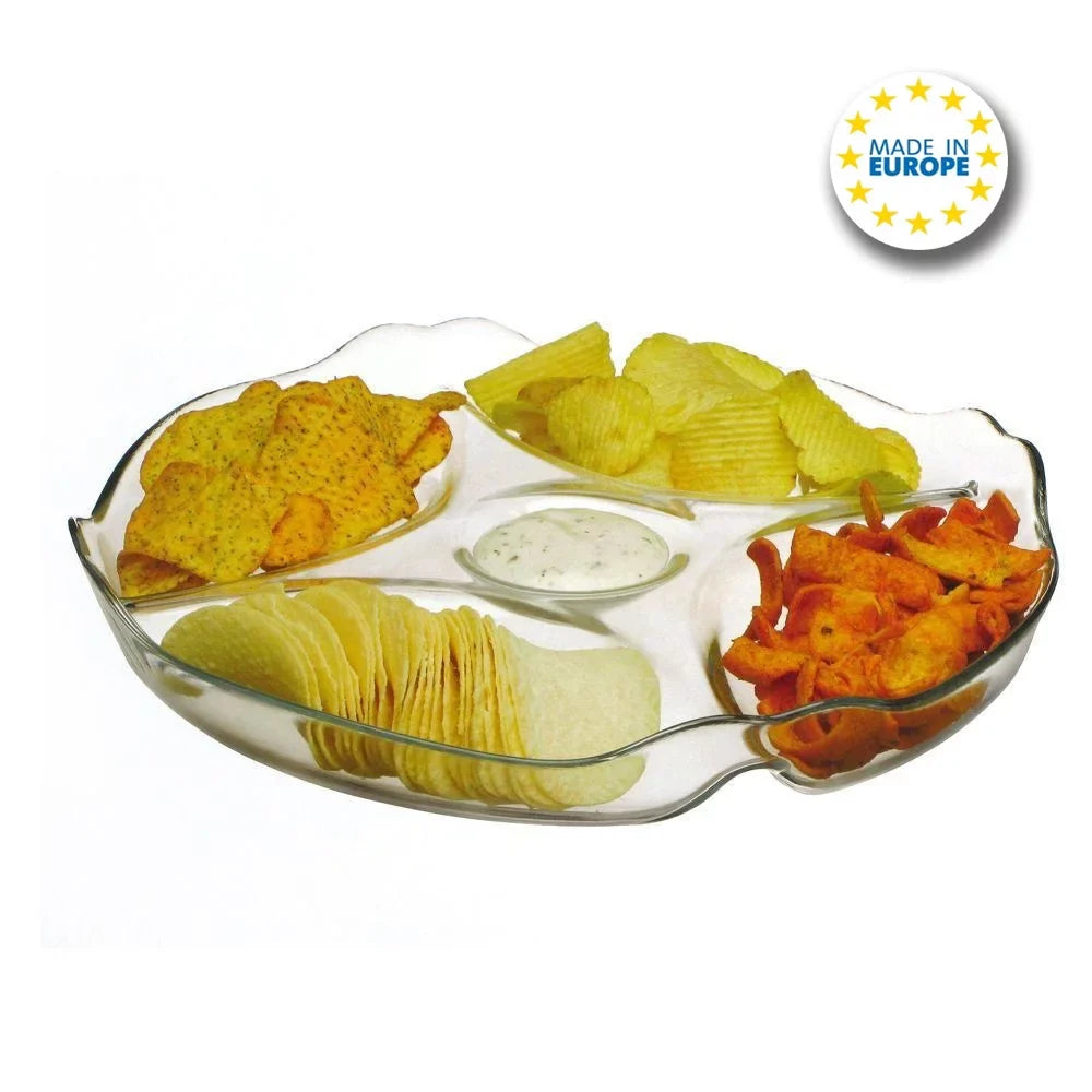 Pasabahce Glass Serving Tray with 5 Sections — Divided Platter