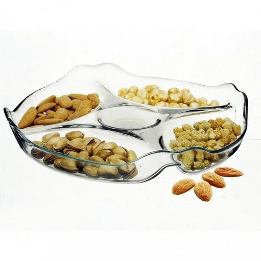 Pasabahce Glass Serving Tray with 5 Sections — Divided Platter