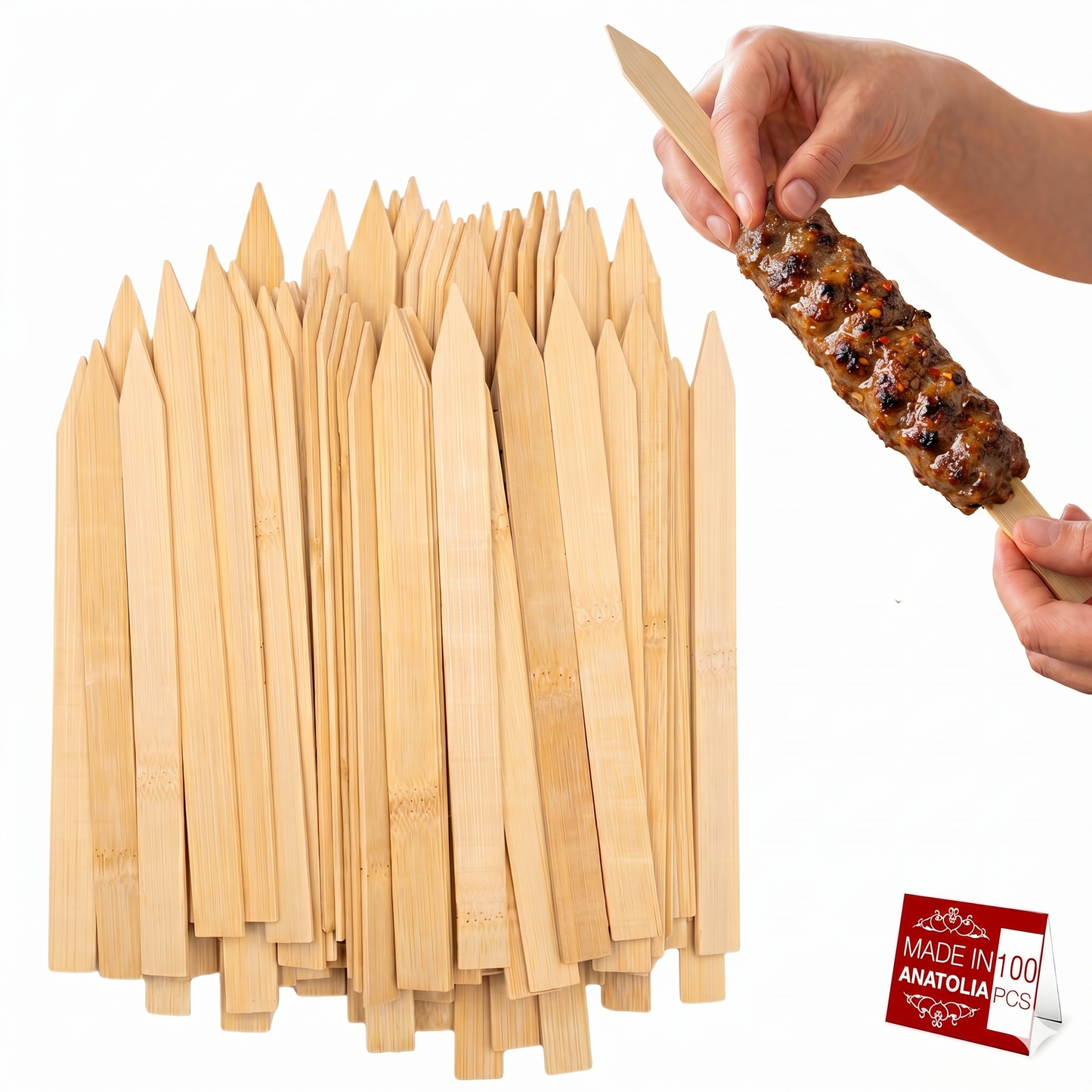 Hakan 9.8”x0.78" Bamboo BBQ Skewers, Flat Kabob Skewers for Grilling, 100 Pcs