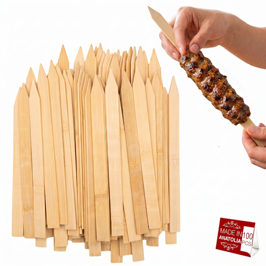 Hakan 9.8”x0.78" Bamboo BBQ Skewers, Flat Kabob Skewers for Grilling, 100 Pcs