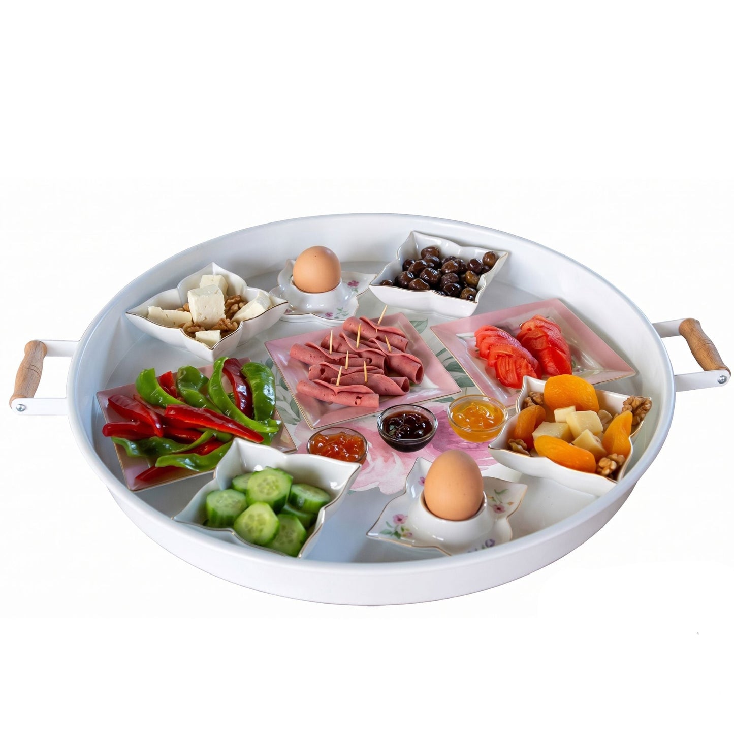 Serving Tray with Wooden Handles — Metal Base
