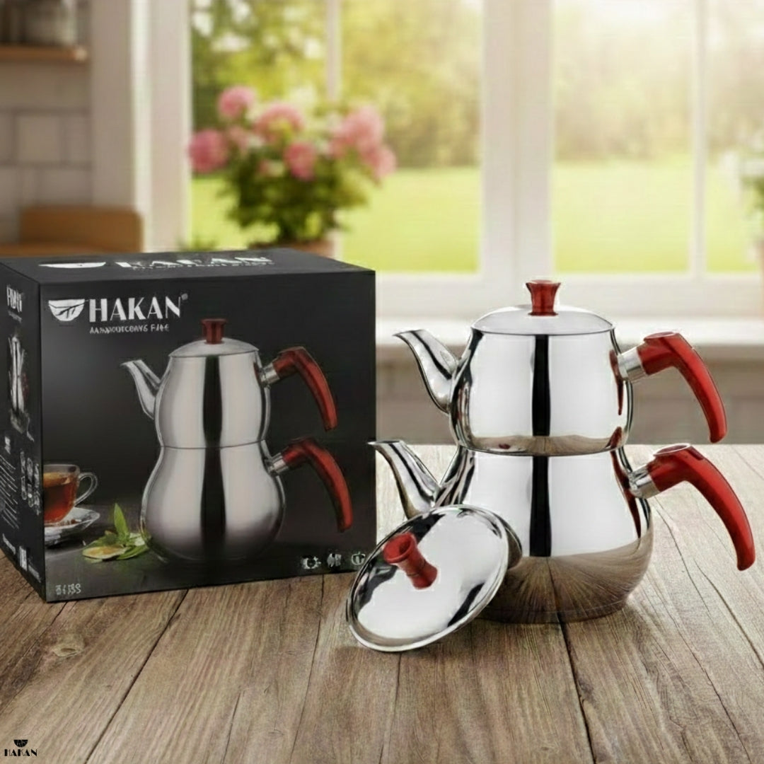 Double Turkish Teapot Set Stainless Steel — Bondy, 3 Sizes