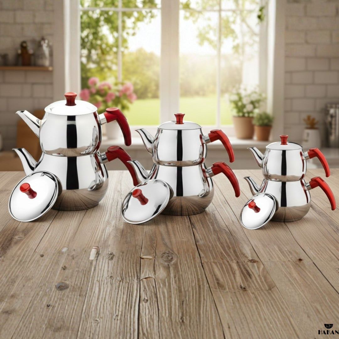 Double Turkish Teapot Set Stainless Steel — Bondy, 3 Sizes