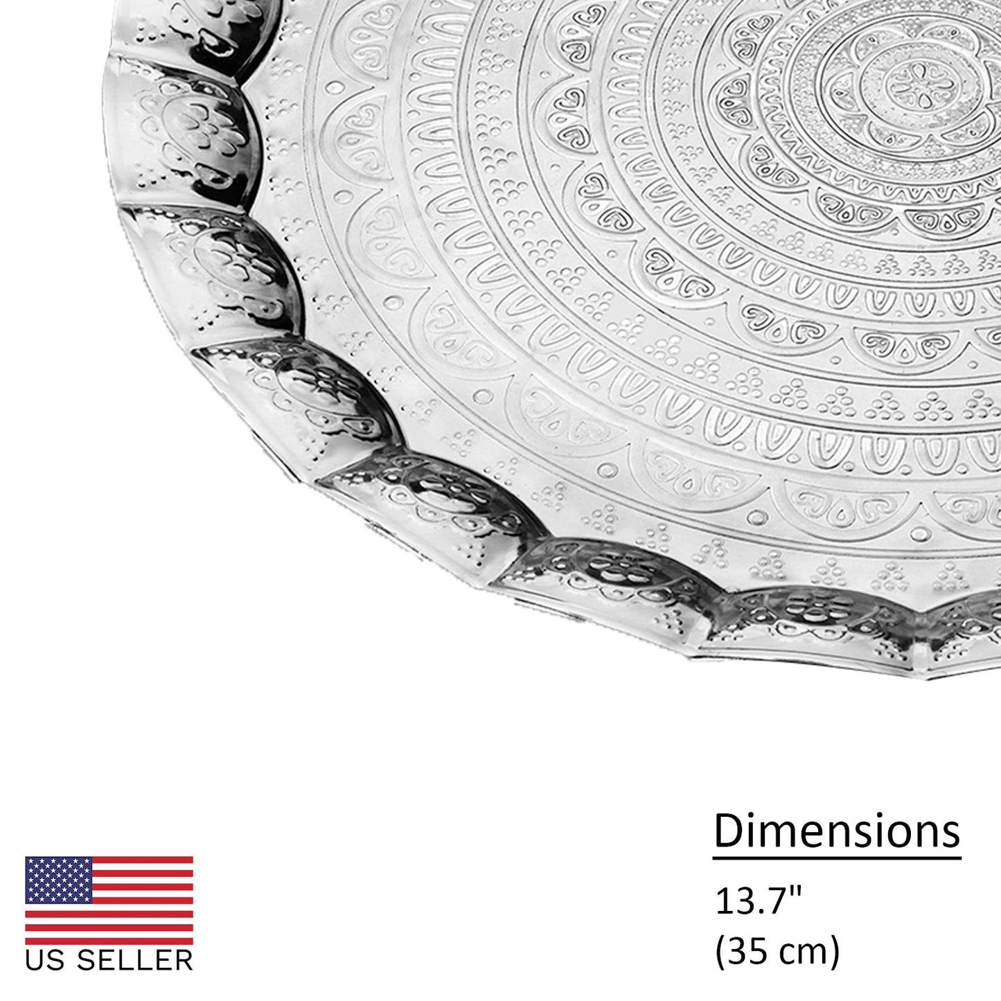 Handmade Wavy Round Serving Tray Embossed — 13.7 Inch