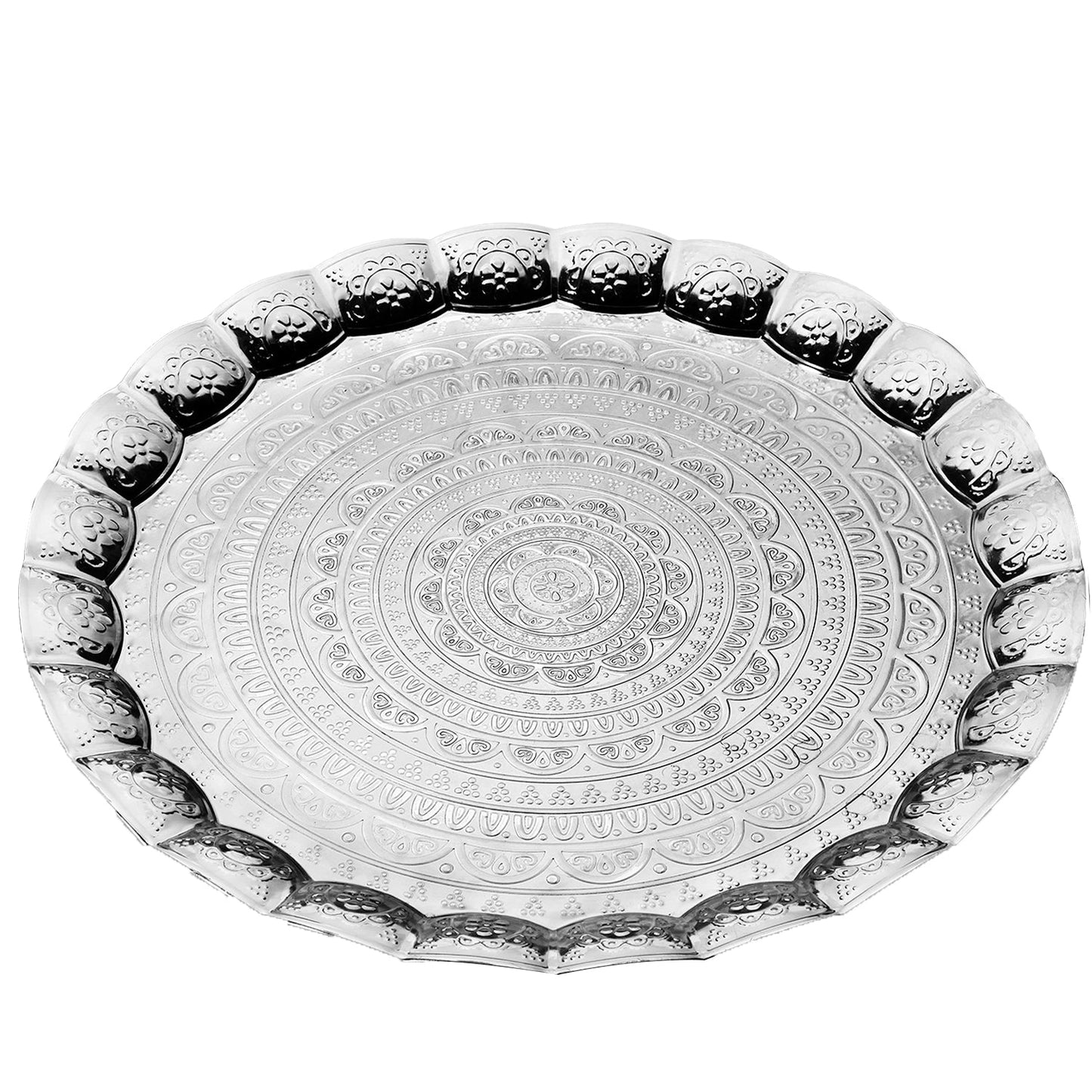 Handmade Wavy Round Serving Tray Embossed — 13.7 Inch