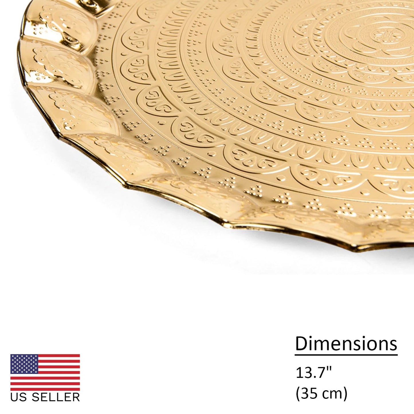 Handmade Wavy Round Serving Tray Embossed — 13.7 Inch