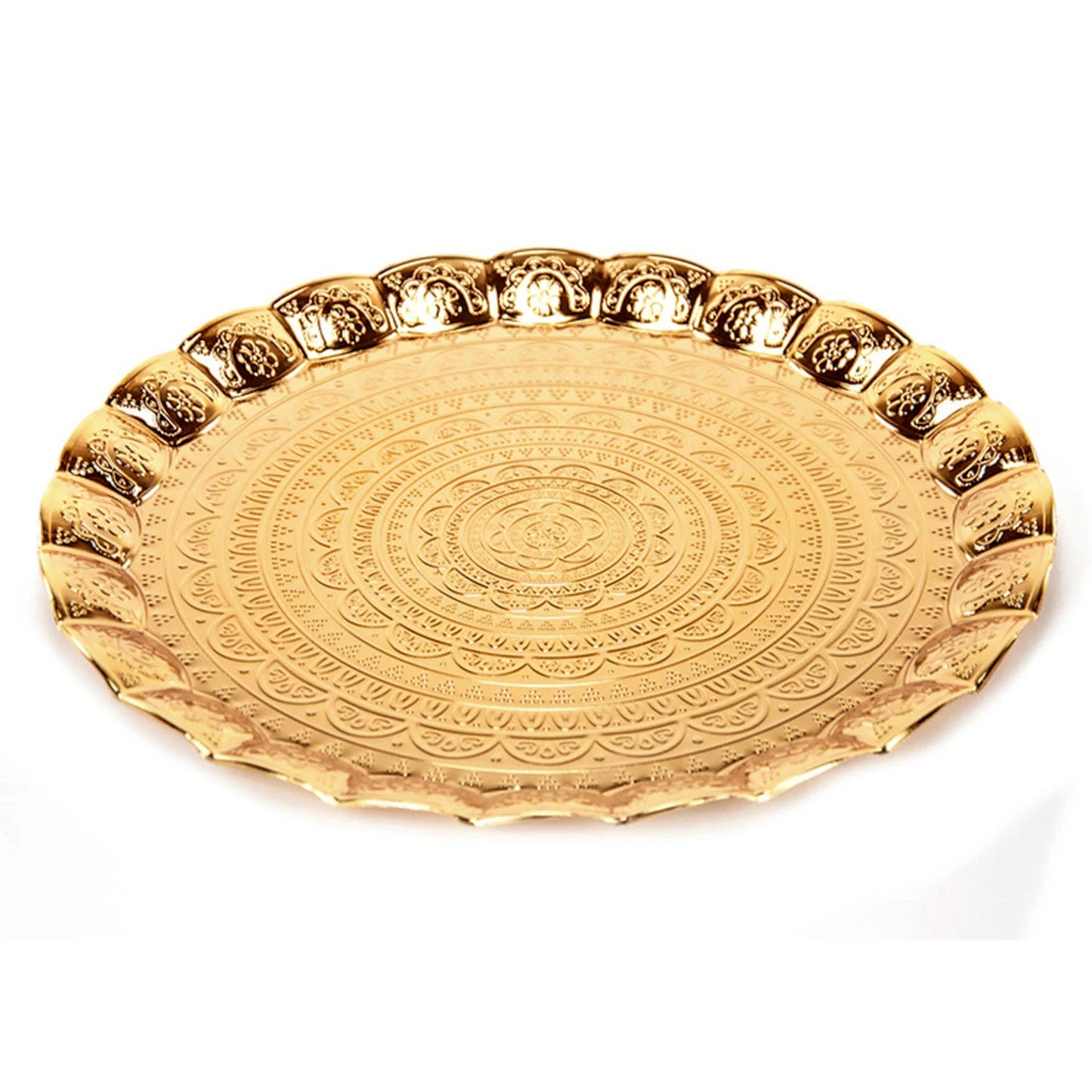Handmade Wavy Round Serving Tray Embossed — 13.7 Inch